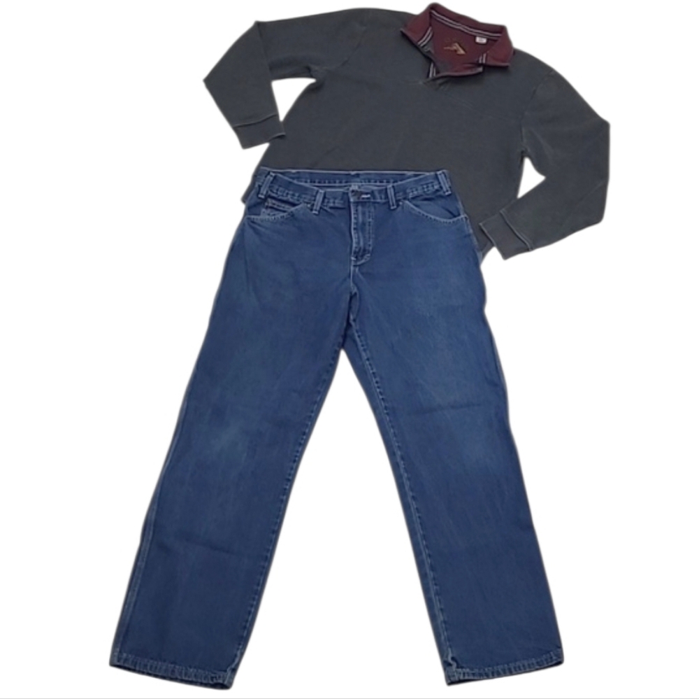 Dickies Carpenter Jeans Mid Wash Straight Leg Signature Pocket Logo Tool Loop